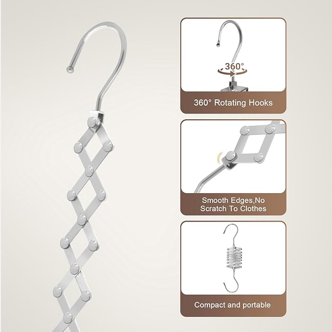 4 Pack Space Saving Hangers for More Than 28 Clothes, Extendable Standard Hangers for Closet, Foldable and Portable, Space Savers for Closet Organizers and Storage, Dorm Room Essentials