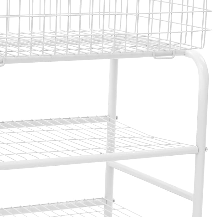 Wire Rolling Laundry Baskets with Wheels, 3 Tier Garment Storage Cart, Commercial Wire Laundry Cart, 66lbs Load Capacity, Garment Metal Rack for Clothes Wash and Dry Sort (White)