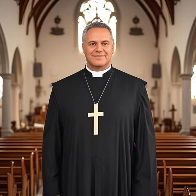 Black Color Unisex Clergy Tab Collar Clerical Bib Collar with Insert White Tab, 2pcs in Pack