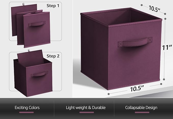 Sorbus Foldable Storage Cubes - 6 Fabric Baskets for Organizing Pantry, Closet, Shelf, Nursery, Playroom, Toy Box, Cubby - 11 Inch Dual Handle Collapsible Closet Organizers and Storage Bins (Purple)