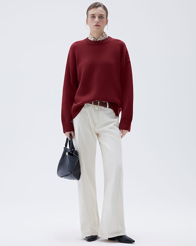 SUUKSESS Women Cashmere Blend Oversized Crew Neck Long Sleeve Pullover Sweaters