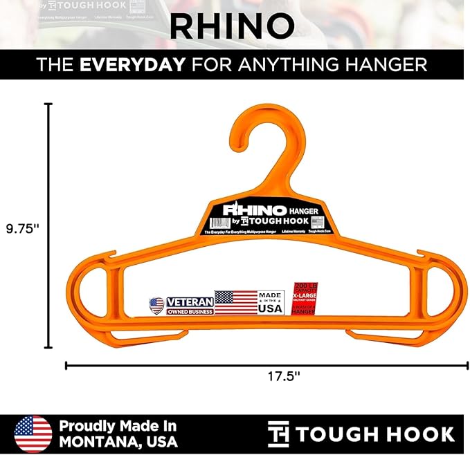 Rhino Tough Hook Heavy Duty Clothes Hangers – USA-Made Military Grade Coat Hanger for Body Armor – 200-lb Capacity Suit Hangers – The Everyday for Everything, The Indestructible Hanger, 1 Foliage