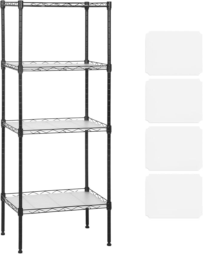 YRLLENSDAN Wire Shelving Unit with PP Liners, 4 Tier Metal Storage Shelves for Laundry Room Organization, Closet Shelf Organizer, Kitchen Rack, Garage Storage, Black, 18" x 12" x 44" ﻿