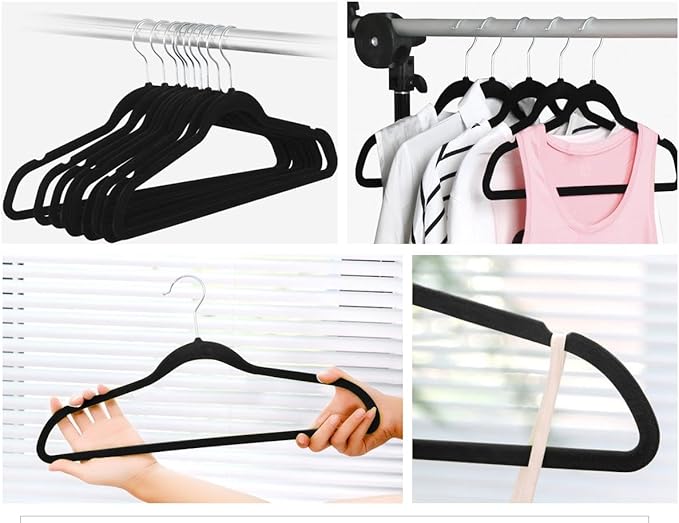 Yaheetech 100 Pack Non Slip Velvet Hangers Heavy Duty Flocked Coat Suit Hangers Space Saving Clothes Racks with 360° Swivel Hook, Black