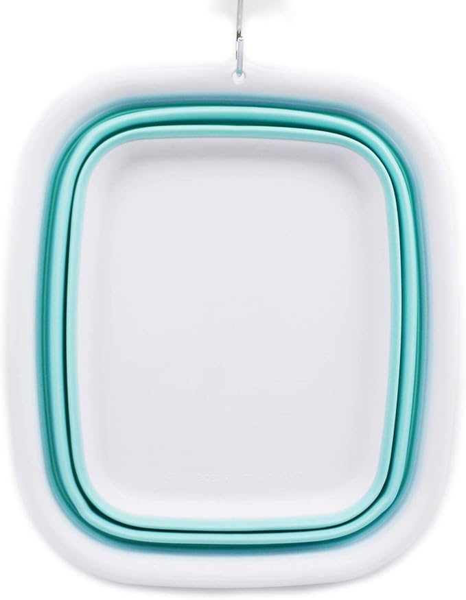 SAMMART 9.45L (2.5 Gallon) Collapsible Tub - Foldable Dish Tub - Portable Washing Basin - Space Saving Plastic Washtub (White/Lake Green, M)