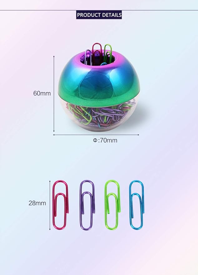 NatSumeBasics Paper Clip Holder Rainbow Magnetic Paper Clips Dispenser with 100 Colorful Paperclips for Desk Office School Home Organizers Accessories (Rainbow)