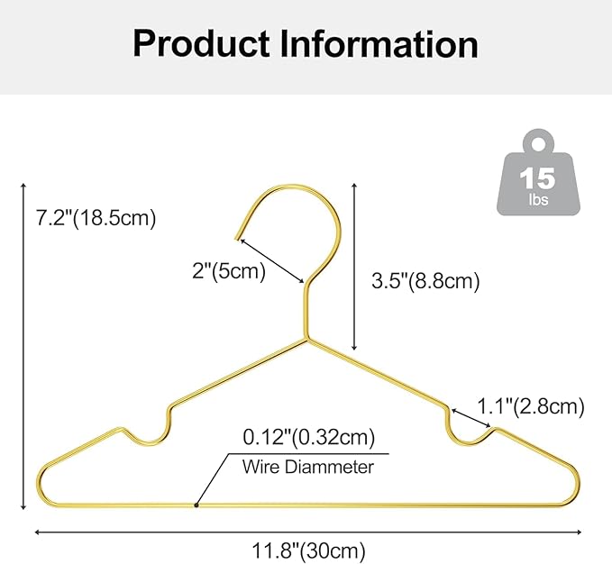 12 Inch Gold Kids Baby Hangers 30 Pack, Strong Metal Toddler Hangers for Closet, Space Saving Children Hangers for Clothes Coats Pants (Gold, 30)
