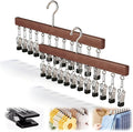 Legging Hangers for Closet, 2026 New Closet Organizer with Clips, 360° Rotating Space Saving Hanging Closet Organizer for Leggings Socks Hats Jeans (Brown-12 Clips, 2PCS)