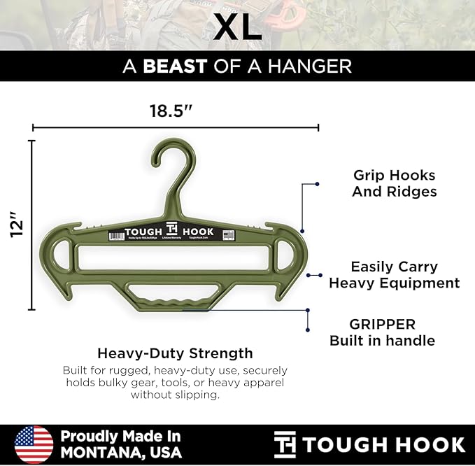 Tough Hanger XL - A Beast of a Hook – American Made ABS Resin, X-Large | Police Gear, Scuba Gear & Dive BCD – 180-lb Cap Wetsuit DuraResin with Built in Carry Handle,The Indestructible Hanger,1 Gray