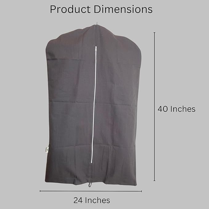Premium 100% Cotton Garment Bags – 40" Gray Canvas Suit Cover with YKK Zipper – Breathable, Dust-Proof Storage for Suits, Coats, Dresses, Jackets & Travel/Closet Use