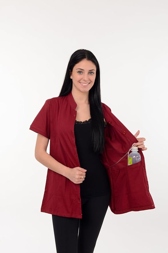 USBD Post Mastectomy Shirt with Drain Pockets Band Collar Post Op Recovery Tops