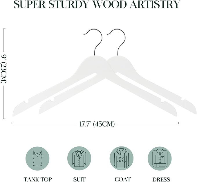 White Wooden Hangers - 20 Pack - Durable & Ideal for Everyday Use & Wedding