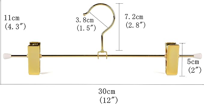 Amber Home 20 Pack Shiny Gold 12 Inch Metal Pants Skirts Hanger, Sturdy for Slacks Trousers with 2 Adjustable Non Slip Clips and Swivel Hook (20 Pack)