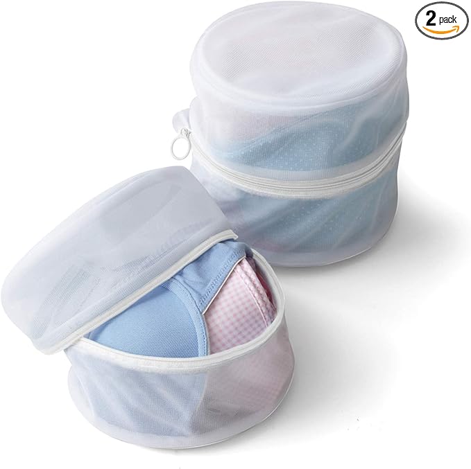 Smart Design Intimate Wash Bag with Safety Zipper - Set of 2 - Washing Machine Safe - Fine Mesh Nylon Polyester - Bra, Hosiery, Pantyhose, Delicates, Lingerie, & Baby Clothes - 6.5 x 5.5 Inch - White