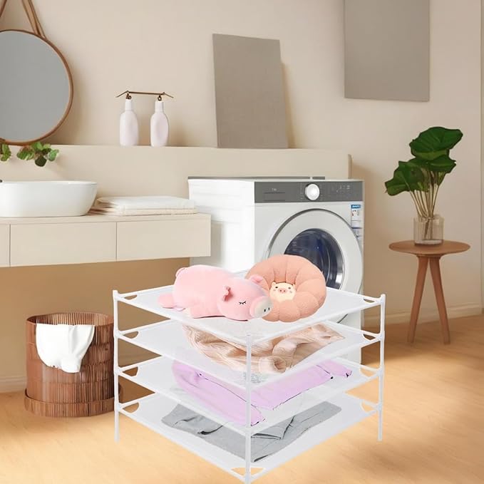 Sweater Drying Rack, 4-Layer Clothes Drying Rack Flat Mesh Drying Rack Clothing Stackable Laundry Drying Rack for Sweaters Socks Toys Indoor&Outdoor Use