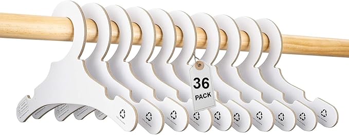 White Recyclable Paper Cardboard Clothes Hangers,9" Toddler Infant Baby Closet Clothes Nursery Non Slip Clothes Rack Hangers 36 Pack