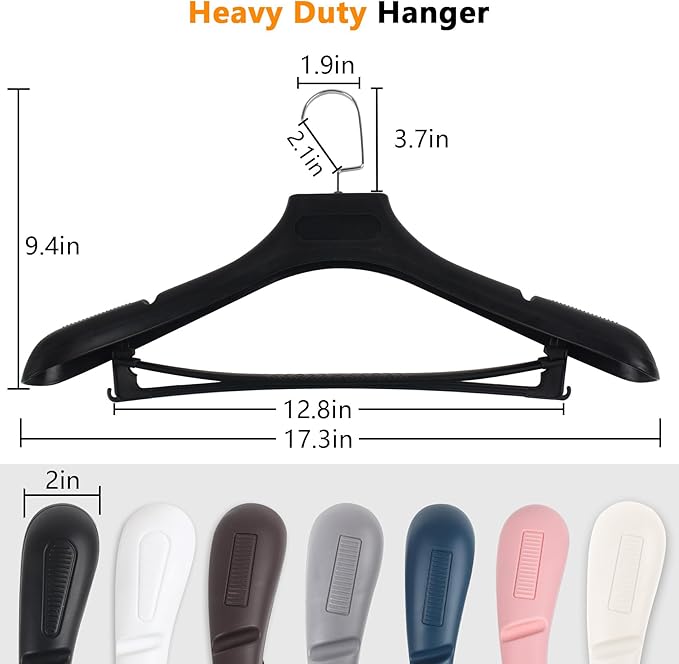 DEDU Plastic Extra Wide Shoulder Suit Hangers for Men 6 Pack Width 17.7", Black Sweater Hangers no Shoulder Bump Non Slip for Thick Sweaters, Clothes Hangers with Pants Bar & Metal Hook
