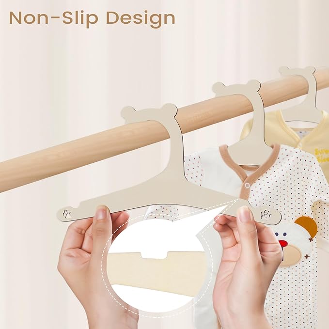 Hongma 20 Packs Wooden Baby Hangers for Baby Clothes, Cute Bear Ears Wood Newborn Baby Girl Boy Hangers for Nursery 9 Inch Kids Toddlers Children Infant Hangers for Closet Coat Pants Clothing Storage