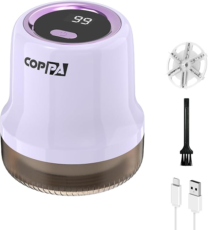 COPPA Lint Remover, LR-MINI USB Rechargeable Lint Removal 6 Blades & 3 Speed Shut-Off Protection Electric Portable Remove Fuzz Lint with Battery Display for Furniture Curtain Clothing