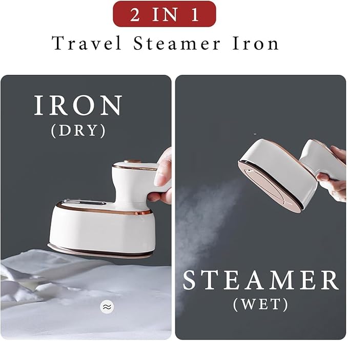 Mini Steam Iron for Clothes, Travel Steamer for Clothes Portable Steamer Travel Iron, Micro Steam Mini Handheld Support Dry And Wet Ironing for Home Travel (White)