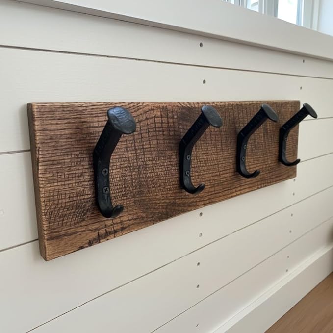 Magnolia Oaks Woodshop Rustic Farmhouse Reclaimed Wood Wall Hanging Rack with Railroad Spike Hooks - Holds 8+ Coats & Hats - Handmade in USA