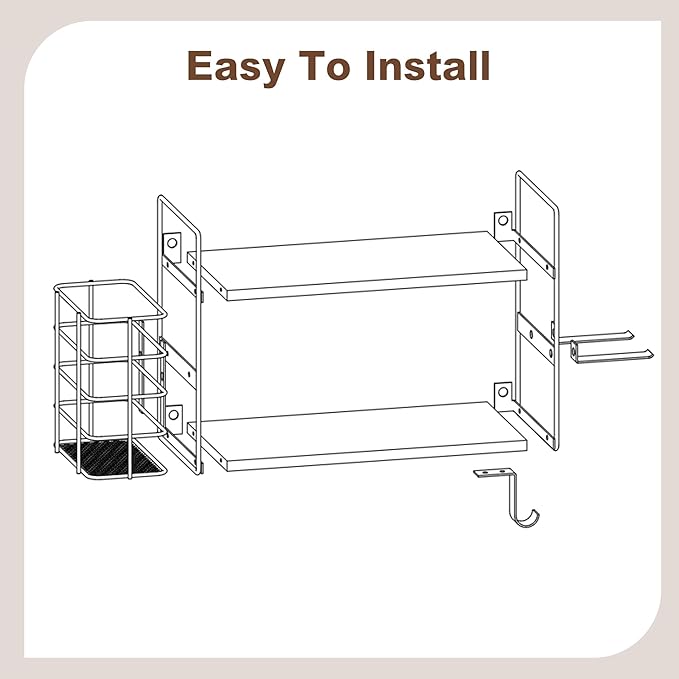 3-in-1 Wall Mounted Hair Dryer Holder with 2 Tier Shelves & Detachable Basket, Space Saving Organizer for Bathroom, Kitchen, Bedroom, Rust-Resistant, Easy Install (White)