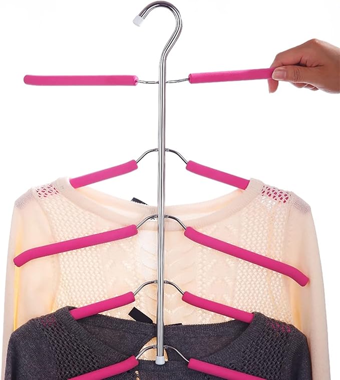 3 Pack 5 in 1 Space Saving Clothes Hangers Chrome and Foam Blouse Tree Hangers Multi Layers Clothes Rack Non Slip Stainless Steel Shirt Hanger Coats Hanger Closet Storage Organizer(White)