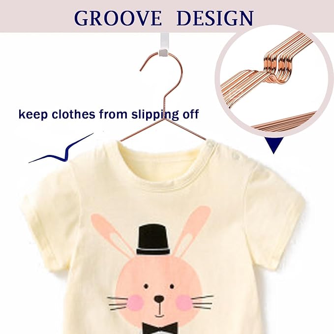 Rose Gold Metal Wire Baby Children Kids Hangers,30 Pack Non Slip Toddler Infant Clothes Hangers,12.5" Heavy Duty Space Saving Display Storage Shirt Coat Slacks Hangers