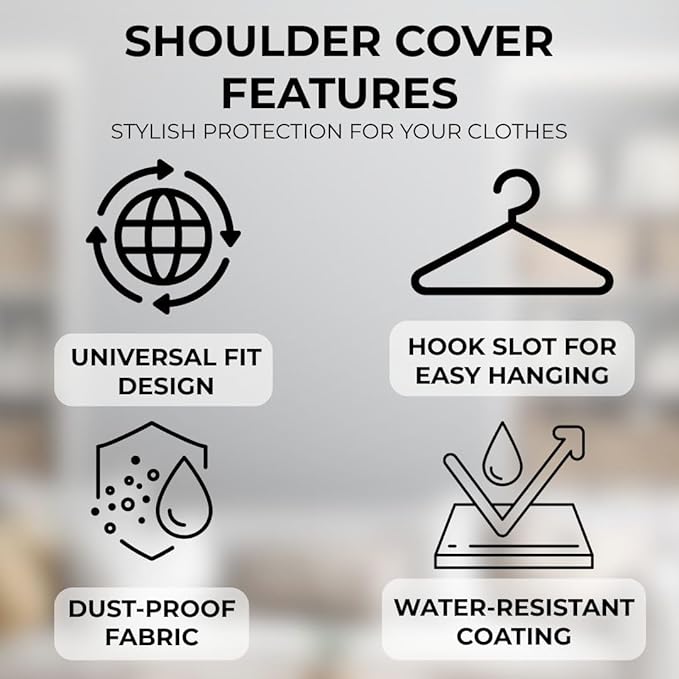Shoulder Covers for Clothes - Breathable Garment Dust Covers Protectors for Suit, Coats, Jackets, Dress Closet Storage (Black, Set of 5)