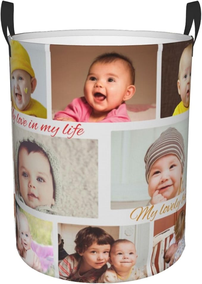 Custom Laundry Basket,Personalized Laundry Hamper With Photo Name,Customized Dirty Clothes Hamper With Handle,Collapsible Storage Basket For Bathroom Living Room Bedroom