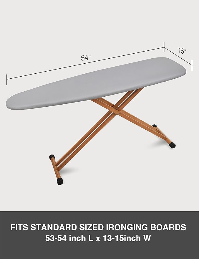 Ironing Board Cover and Pad 15"x54" Extra Thick Natural Cotton, Scorch and Stain Resistant Padding, Standard Size Iron Board Cover with Fasteners Heavy Duty Elastic Edge, Heatproof