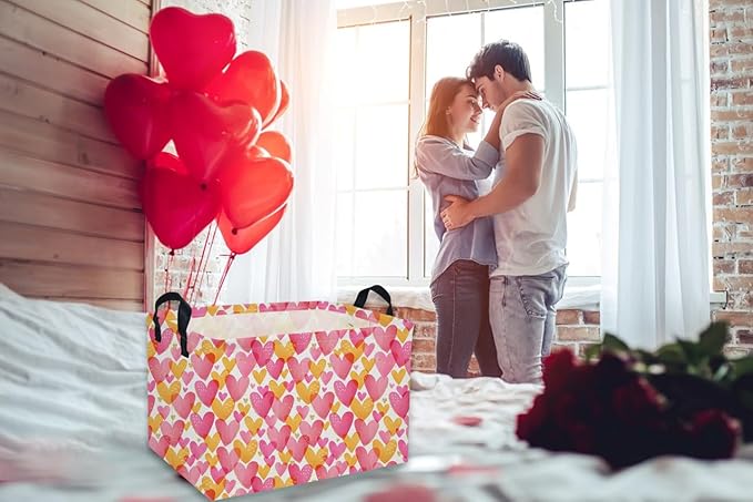 Rectangular Valentine's Day Baskets,Heart Basket,Pink Girls Basket Kids Storage Bin Love Room Decor for Home.(Shining Love)