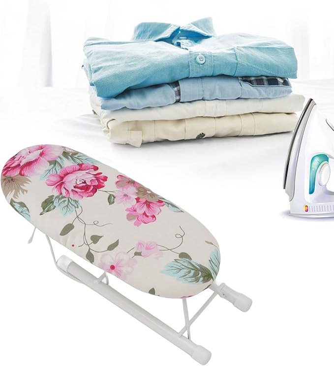 Ironing Board, Heat Resistant Mini Iron Board Foldable Tabletop Ironing Board Portable Iron Board Clothes Ironing Accessories for Home Dorm (Peony Flower)