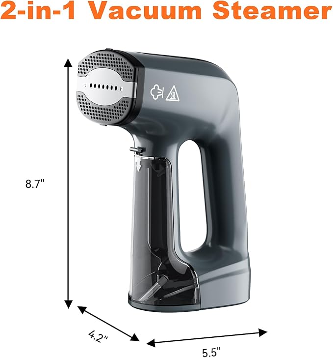 GHORA Vacuum Steamer for Clothes, 3500Pa Strong Suction Handheld Garment Steamer, Portable Travel Steamer & Iron Dual-Mode (110-120V)