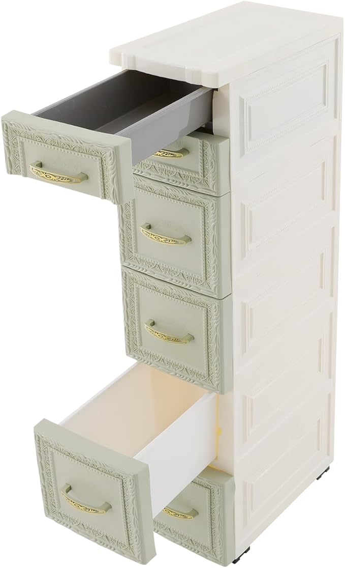 6 Drawers Narrow Storage Cabinet with Wheels,Slim Floor Cabinets,Rolling Organizer Cart for Small Spaces,Green