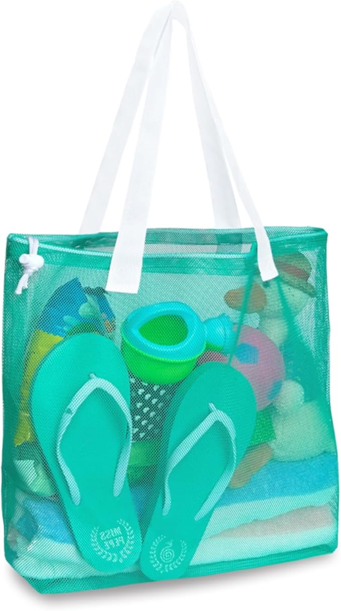 Reusable 4Pack Colorful Mesh Beach Tote Bags,Mesh Shopping Bag With Drawstring For Travel,Toys,Gift Or Laundry … …