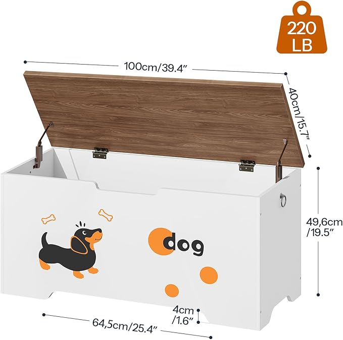 HOOBRO Toy Box, Toy Chest with 2 Safety Hinges, 39.4" Storage Bench, Wooden Storage Chest, for Entryway, Bedroom, Living Room, White and Walnut WH494CW01