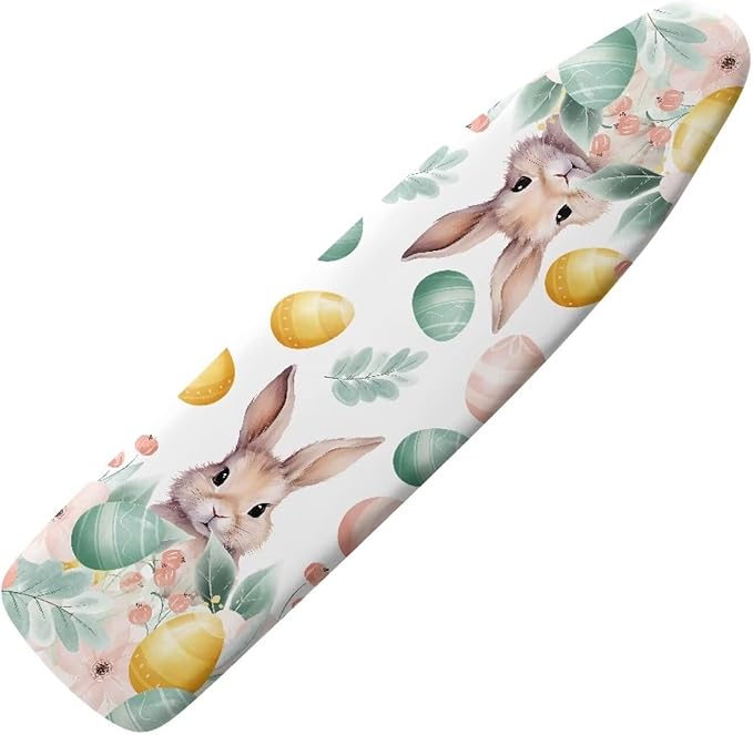 Easter Eggs and Bunny Ironing Board Covers with Padding Standard Size Iron Covers with Elastic Edge Hook Loop Fasteners Scorch and Stain Resistant Ironing Covers