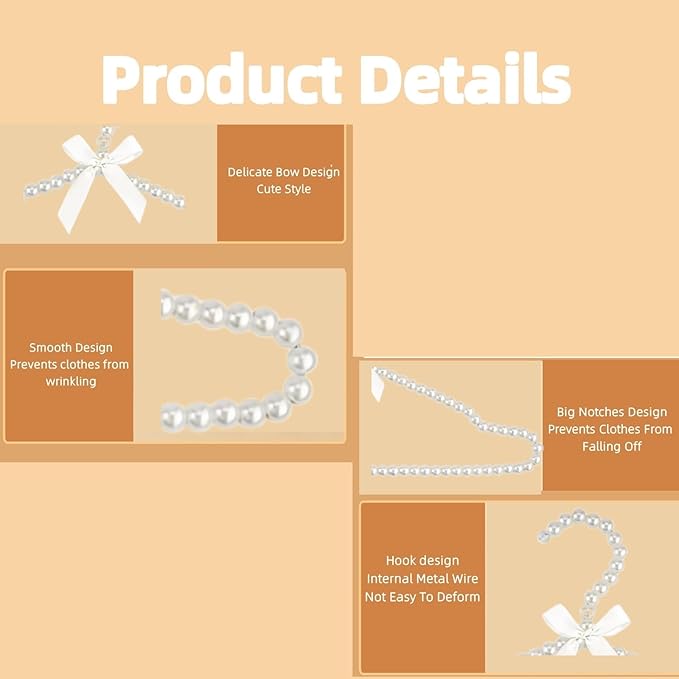16 inch Pearl Hanger Cute Ribbon Bow Hanger Metal Elegant Clothes Hangers for Wedding Dress Photographing or Decorate Your Closet (5, White)