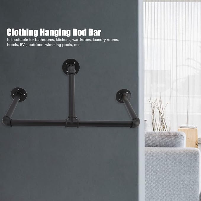 22in Industrial Pipe Clothing Display Rack, Wall Mounted Clothes Rack Hanger Iron Clothes Hanging Rod Barsfor Home Hotel