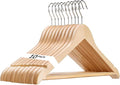 Premium Wood Like Hangers 10 Pack - Durable & Slim Coat Hanger - Suit Hangers with 360-Degree Rotatable Hook Hangers with Shoulder Grooves, Trouser Bar for Suit & Coat