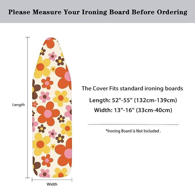 Flower Ironing Board Cover and Pad Resist Scorching Cover for Ironing Board Easy to Install Thick Ironing Board Protector for Table 54x15 inches