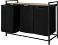 Pull Out Laundry Hamper 3 Compartment Laundry Sorter with Shelf 3 Section Laundry Basket with 3 x 16 Gallons Removable Bags for Laundry Room Bathroom and Dorm, Black