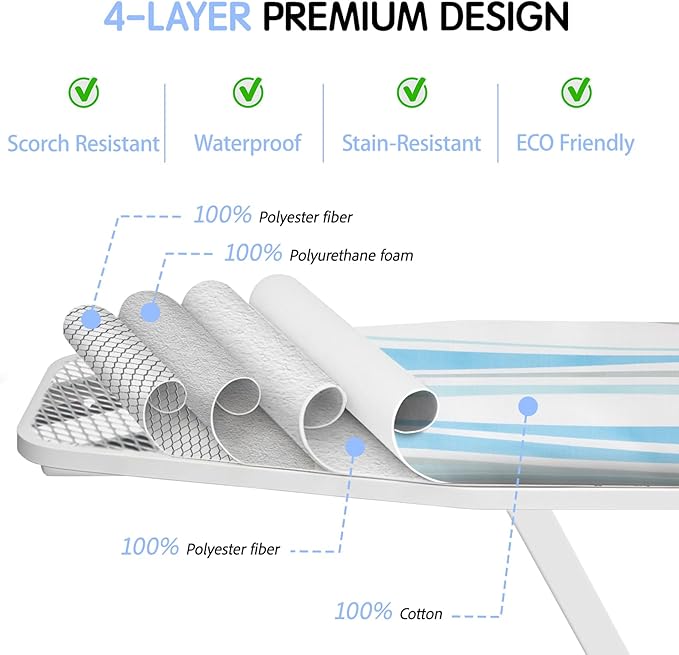 BNDX Ironing Board Cover, 18" x 49" Standard Size Thick Padding with Bongee Cord, Stain Resistant & Durable Scorch, 2 Click Buckles for Smooth Iron and Easy Installation Pulse Green