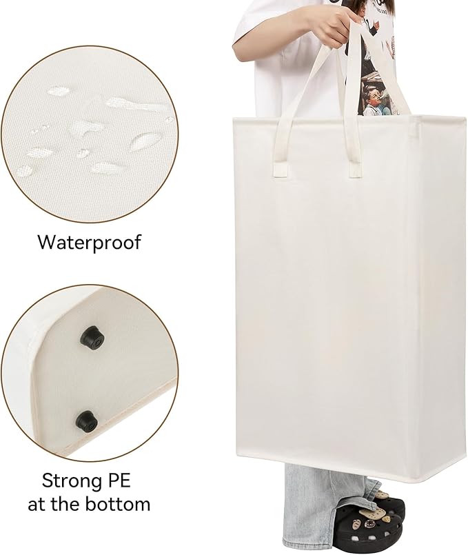 Chrislley 25-Inches Slim Laundry Hamper 60L Narrow Laundry Basket with Handle Foldable Dirty Clothes Portable Skinny Hamper Organizer Storage Bins (Beige)