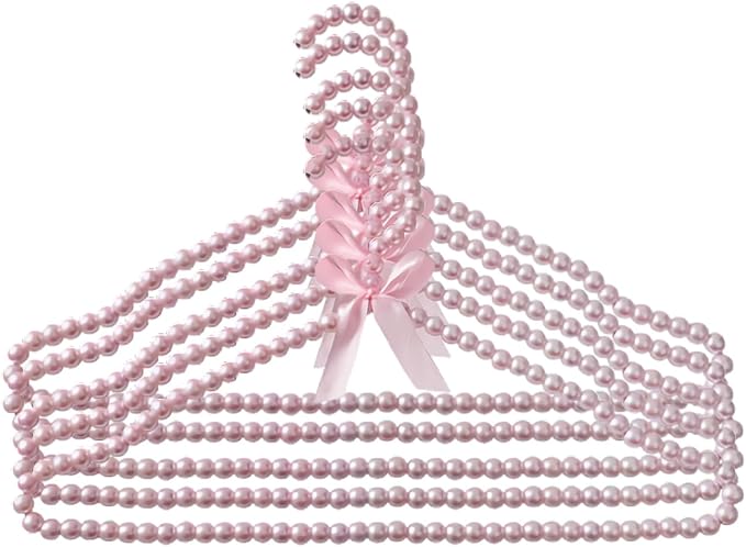 16 inch Pearl Hanger Cute Ribbon Bow Hanger Metal Elegant Clothes Hangers for Wedding Dress Photographing or Decorate Your Closet (5, Pink)