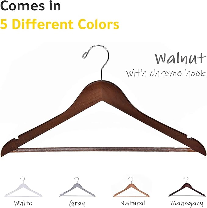 Quality Wooden Hangers - Slightly Curved Hanger 80 Pack Sets - Solid Wood Coat Hangers with Stylish Chrome Hooks - Heavy-Duty Clothes, Jacket, Shirt, Pants, Suit Hangers Walnut - Chrome Hook