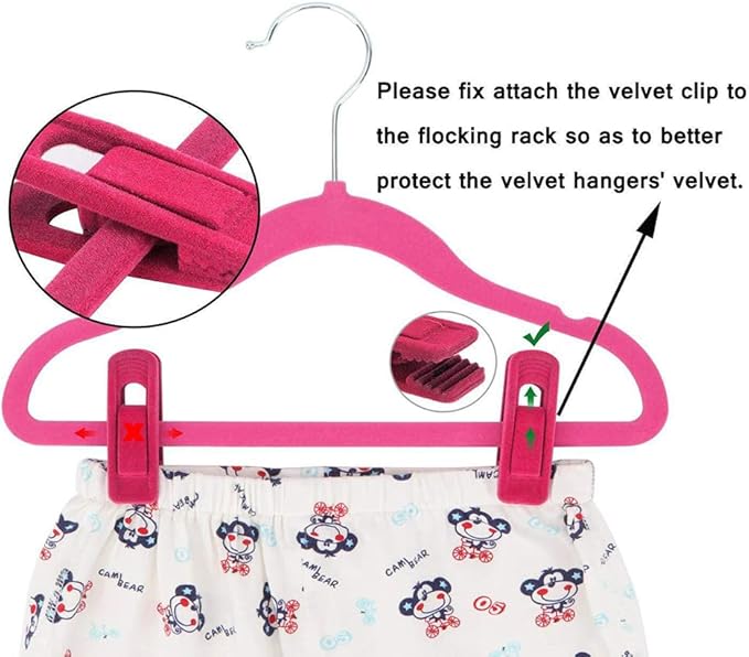 RUNAAJA Velvet Hangers Clips Pants Hangers Clips Flocked Hanger Clips Hanger Plastic Thicken Clothes Pants Pants Clip for Thin Velvet Clothes Suit Socks Hangers (Rose Red*20)