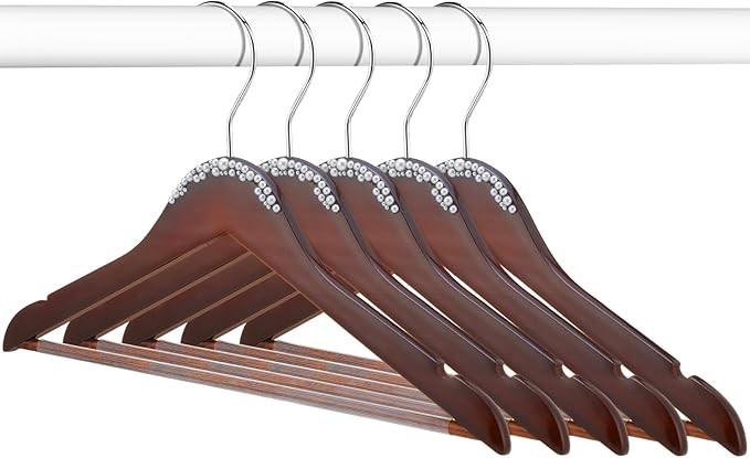 5 Pcs Bridal Dress Hanger Wooden Pearl Wedding Dress Bridal Hanger with Pearl Brown Wooden Wedding Party Gift (Walnutcolor,Stylish)