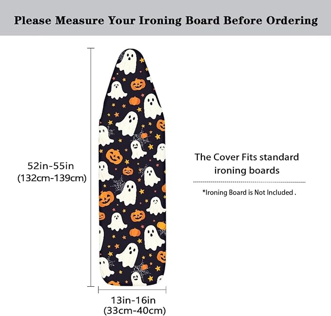 Halloween Pumpkin Ghost Iron Board Cover with Elastic Edge Thick Ironing Board Cover Standard Size Extra Wide Universal Fit 54x15 inches